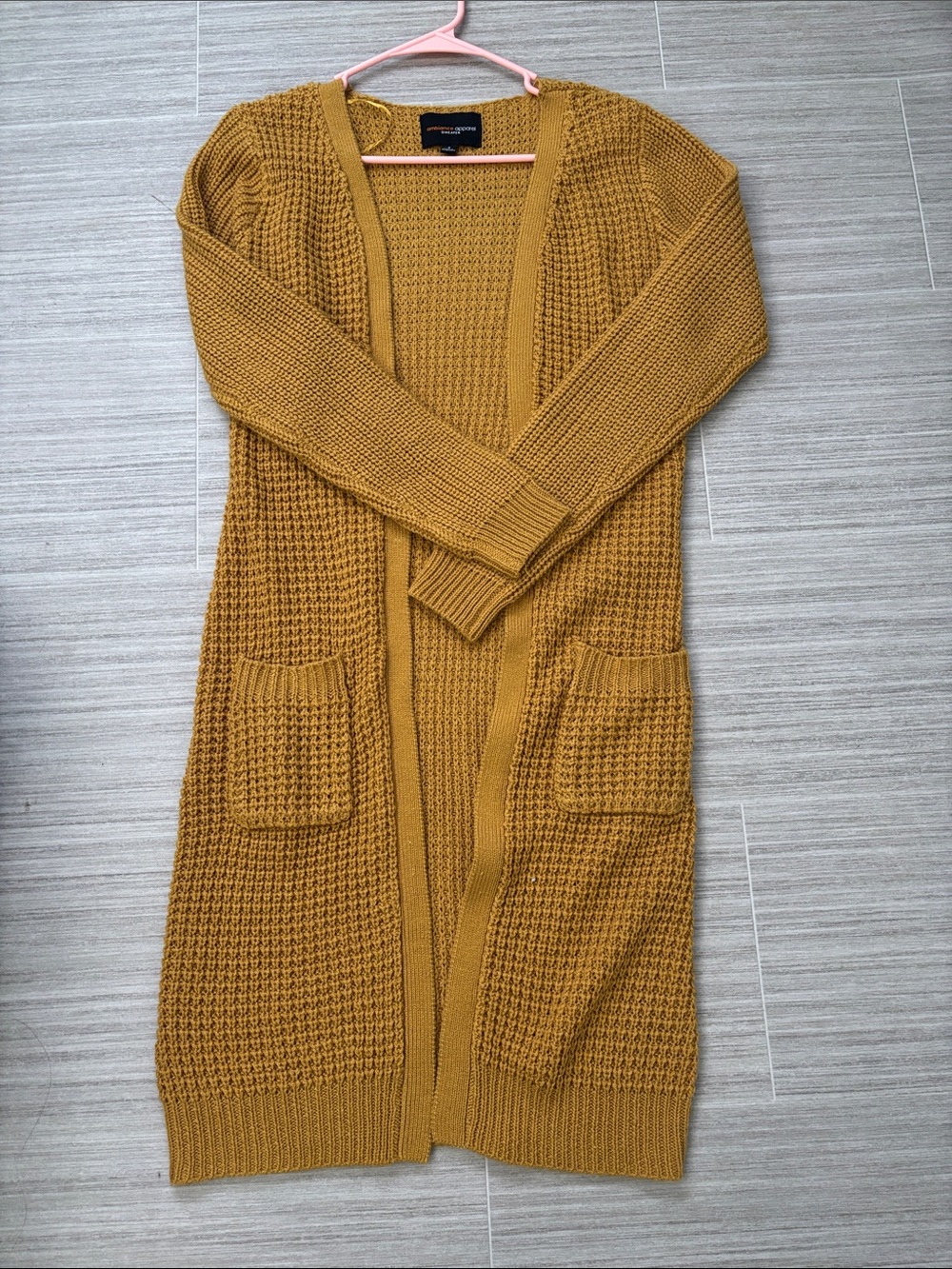 🍁Ambiance Mustard Open-Front Long Knit Cardigan